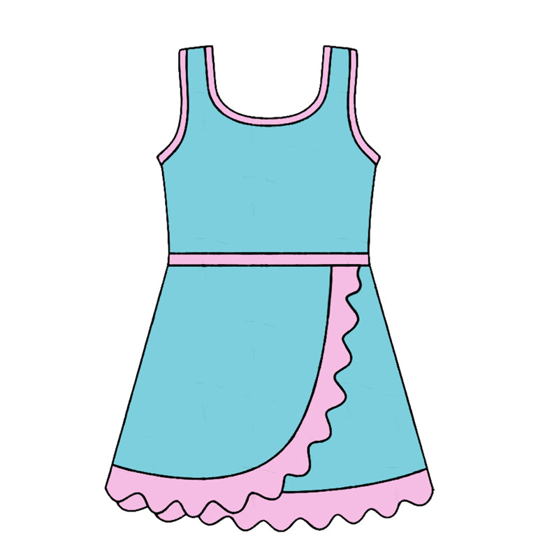 4.24 GSD4130 Preorder Blue & Pink Girls Sleeveless Scallop Yoga Dress