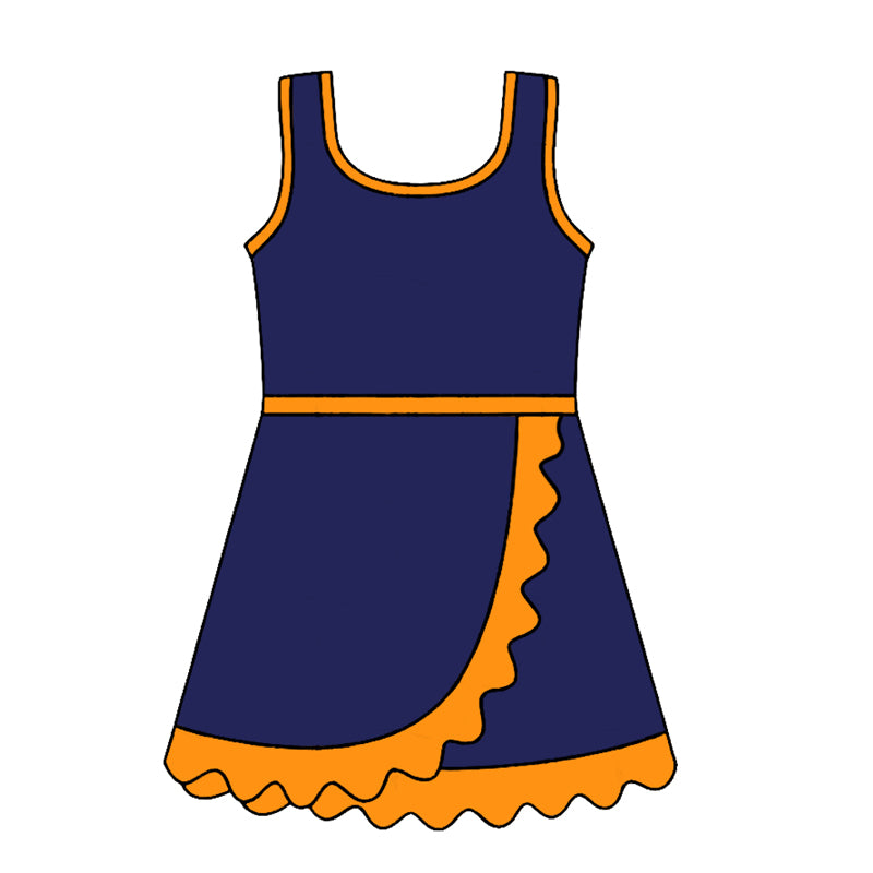 4.24 GSD4131 Preorder Navy & Orange Girls Sleeveless Scallop Yoga Dress