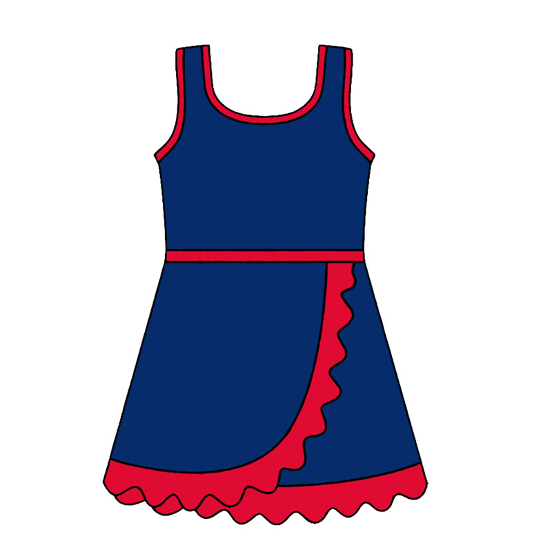 4.24 GSD4133 Preorder Navy & Red Girls Sleeveless Scallop Yoga Dress