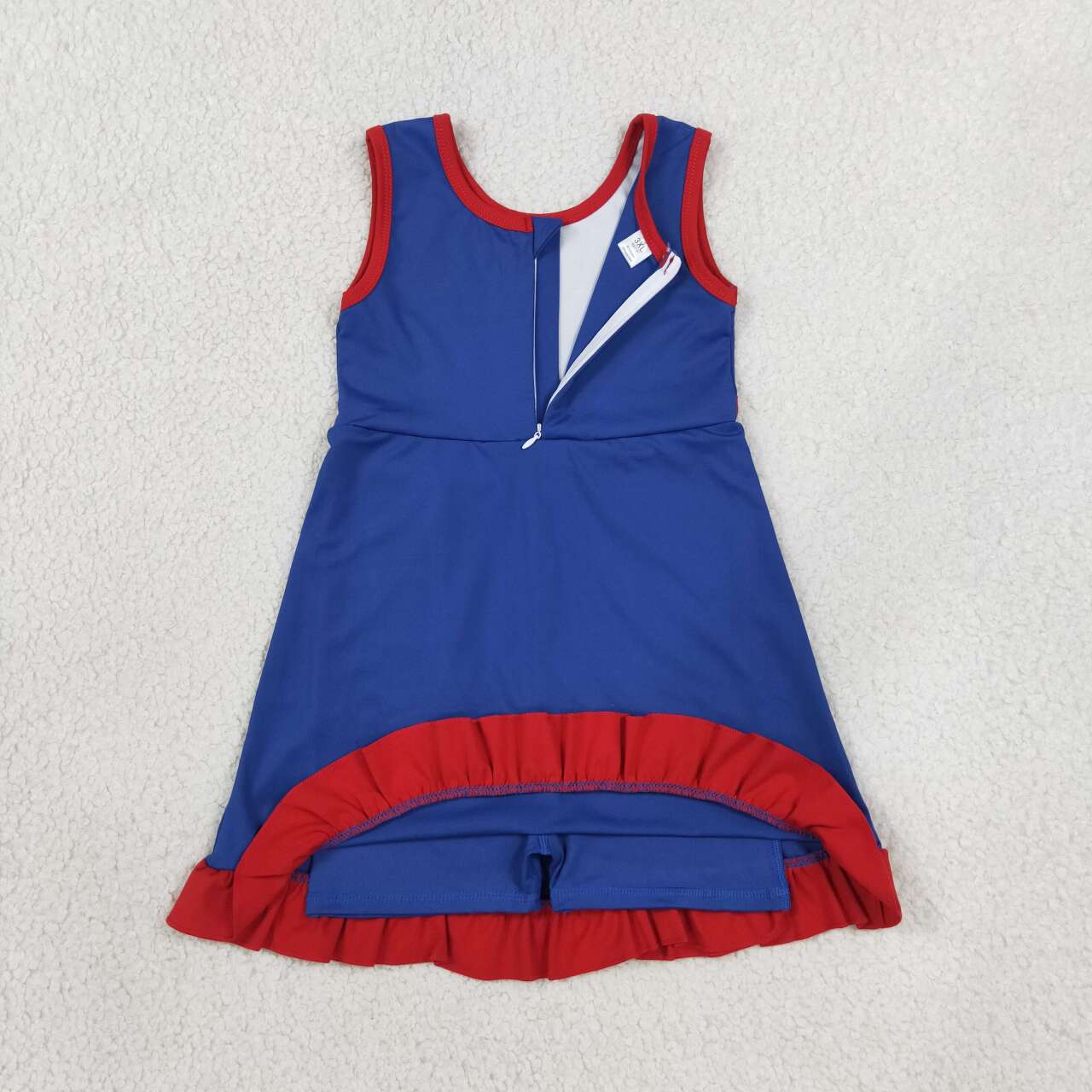 GSD4133 Blue & Red Girls Sleeveless Ruffle Zipper Yoga Dress