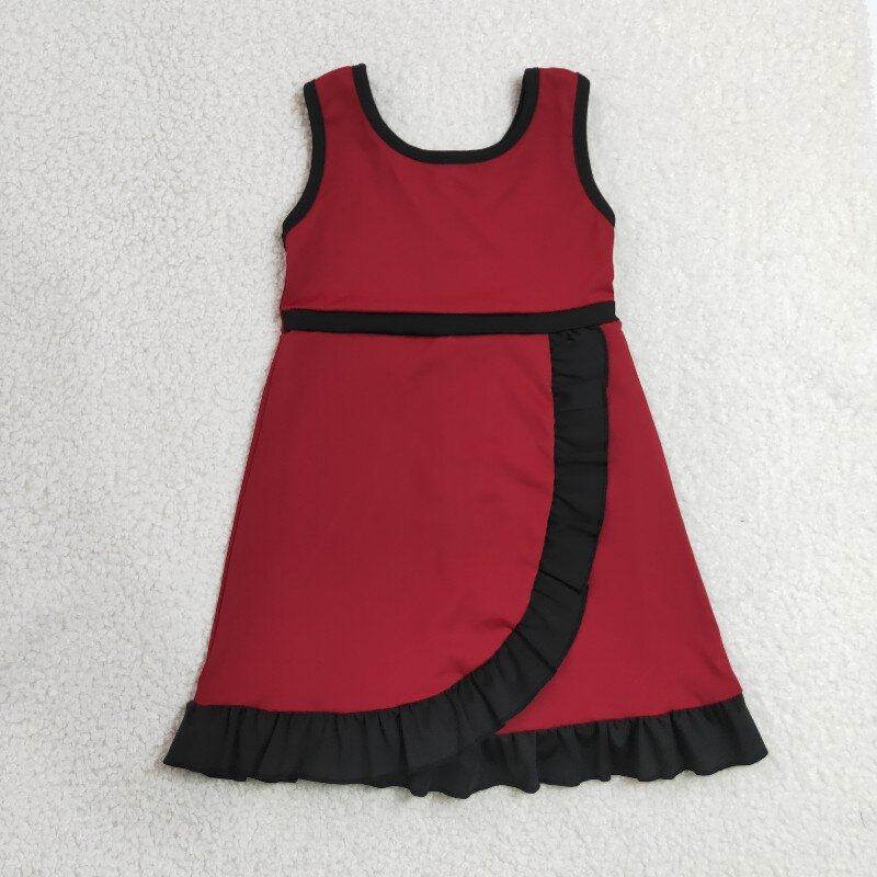 20 Colors Sleeveless Ruffle Girls Yoga Zipper Dress Sisters Active Wear