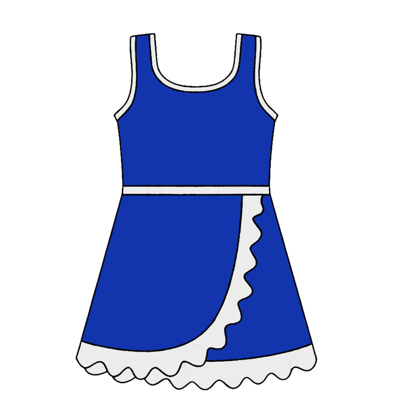 4.24 GSD4141 Preorder Blue & White Girls Sleeveless Scallop Yoga Dress