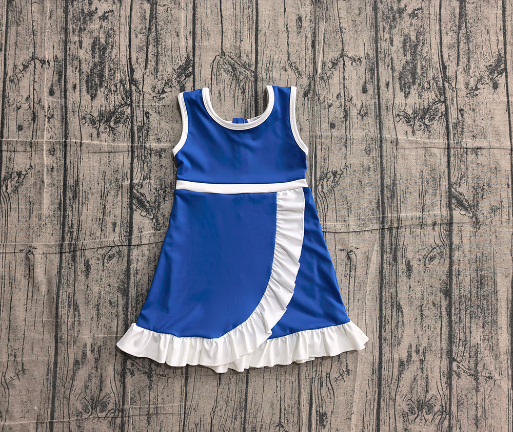 4.24 GSD4141 Preorder Blue & White Girls Sleeveless Scallop Yoga Dress