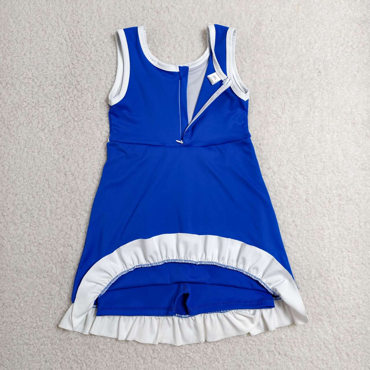GSD4141 Blue & White Girls Sleeveless Ruffle Yoga Zipper Dress