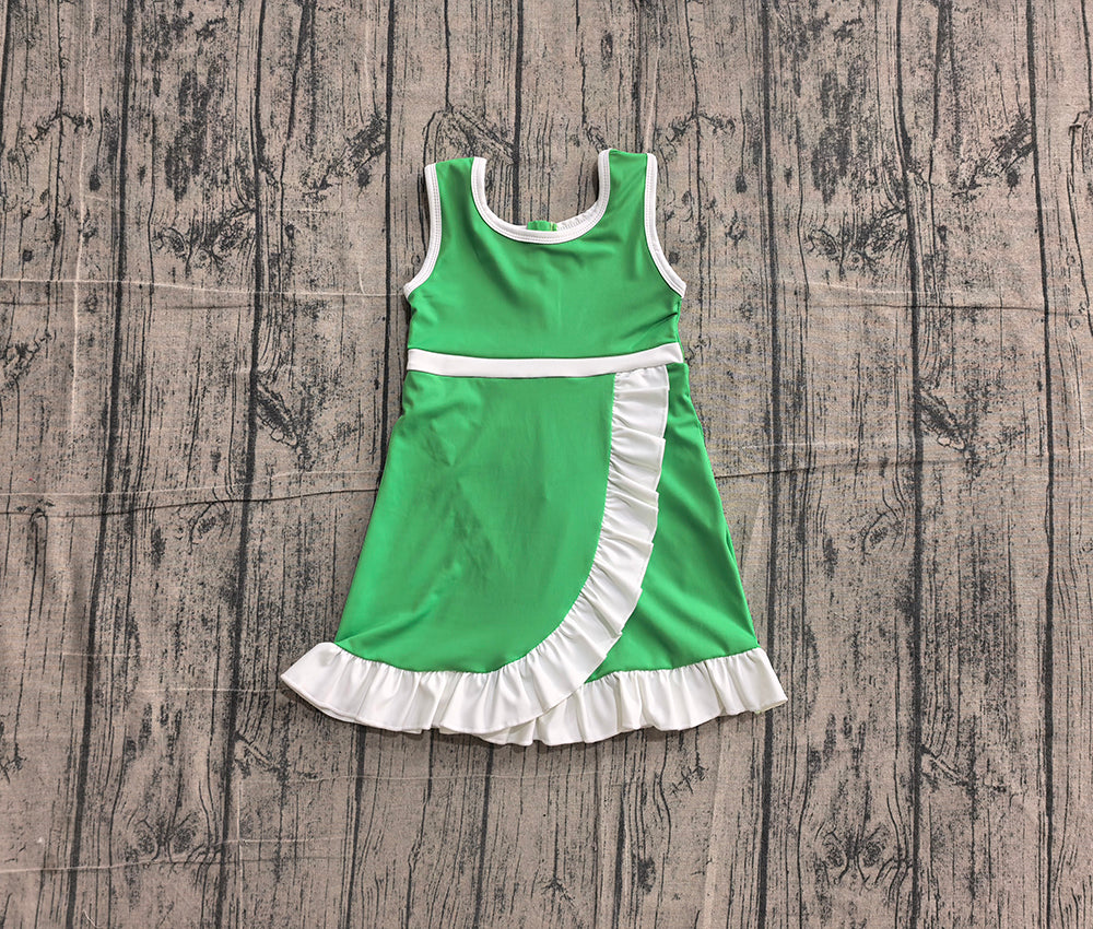 4.24 GSD4143 Preorder Green & White Girls Sleeveless Scallop Yoga Dress