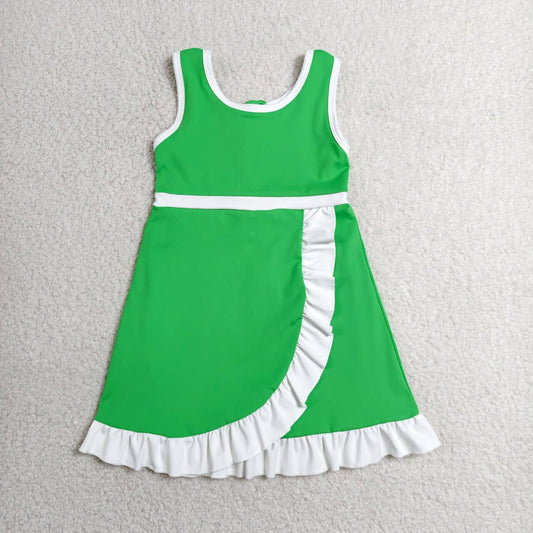 Toddler Sibling Kids Girls Green With White Ruffle Dress & Skort Outfit Active Wear