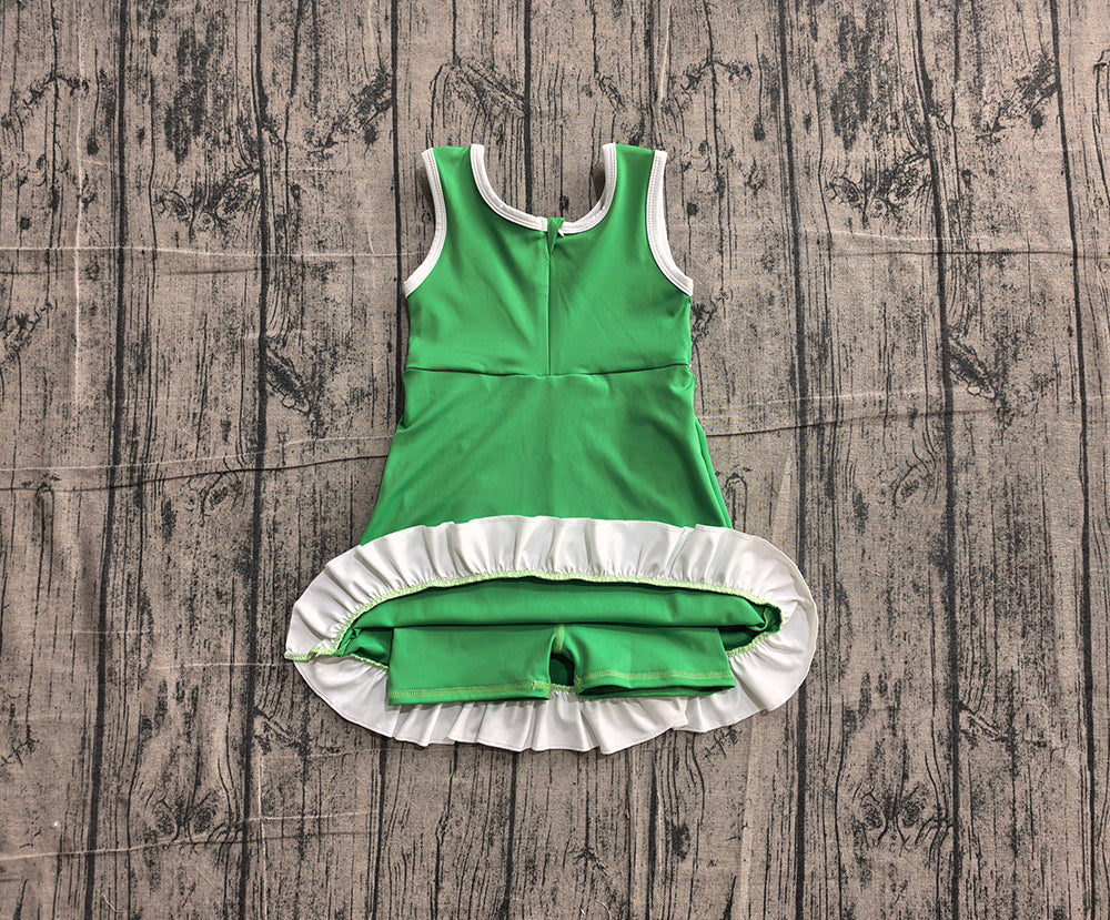 4.24 GSD4143 Preorder Green & White Girls Sleeveless Scallop Yoga Dress