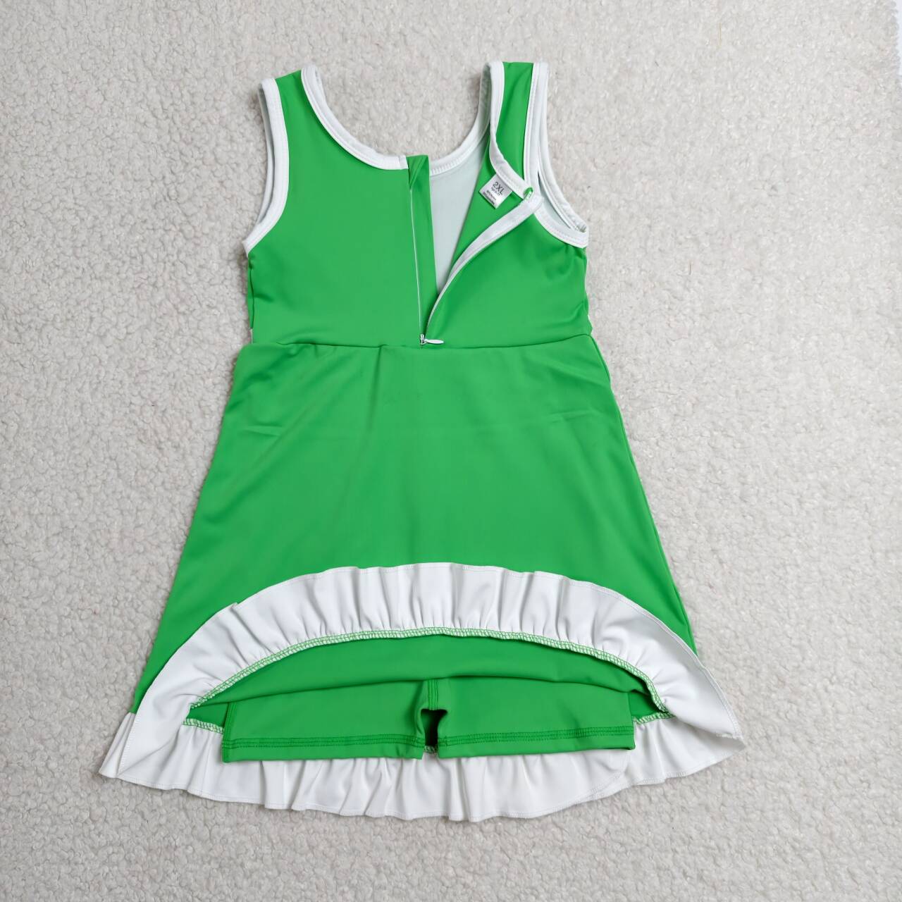 GSD4143 Green & White Girls Sleeveless Ruffle Yoga Zipper Dress