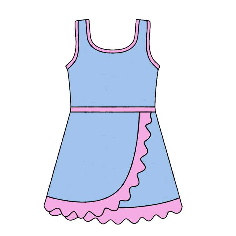 4.24 GSD4144 Preorder Blue & Pink Girls Sleeveless Scallop Yoga Dress