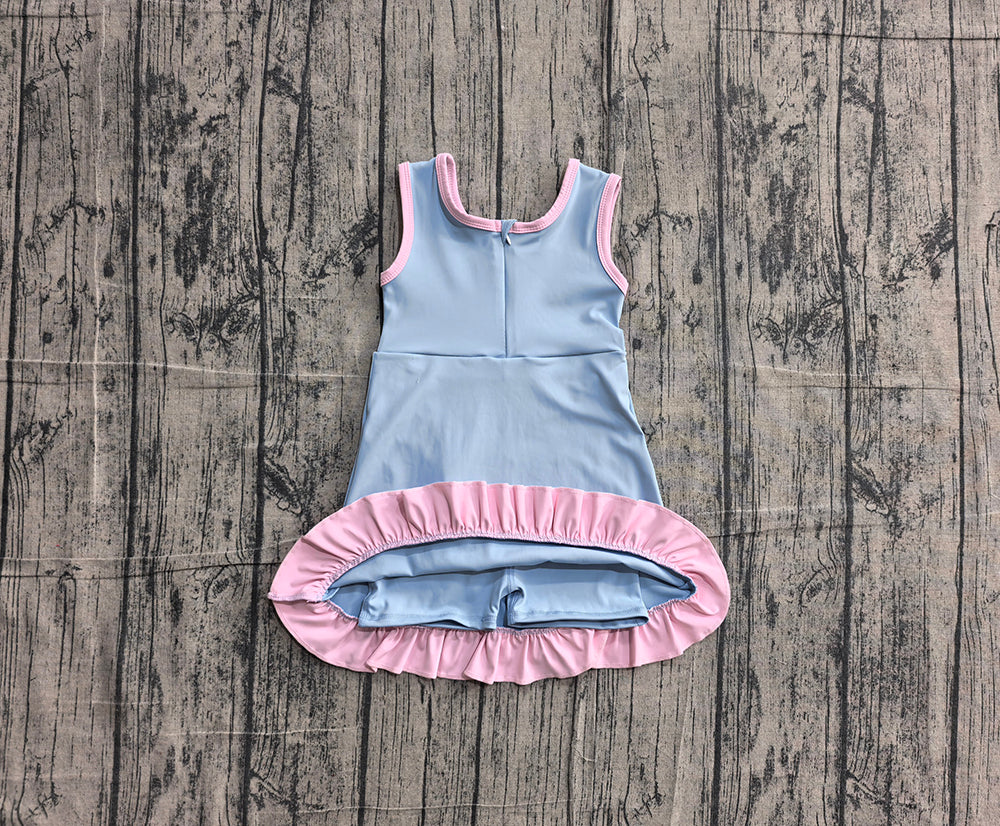 4.24 GSD4144 Preorder Blue & Pink Girls Sleeveless Scallop Yoga Dress