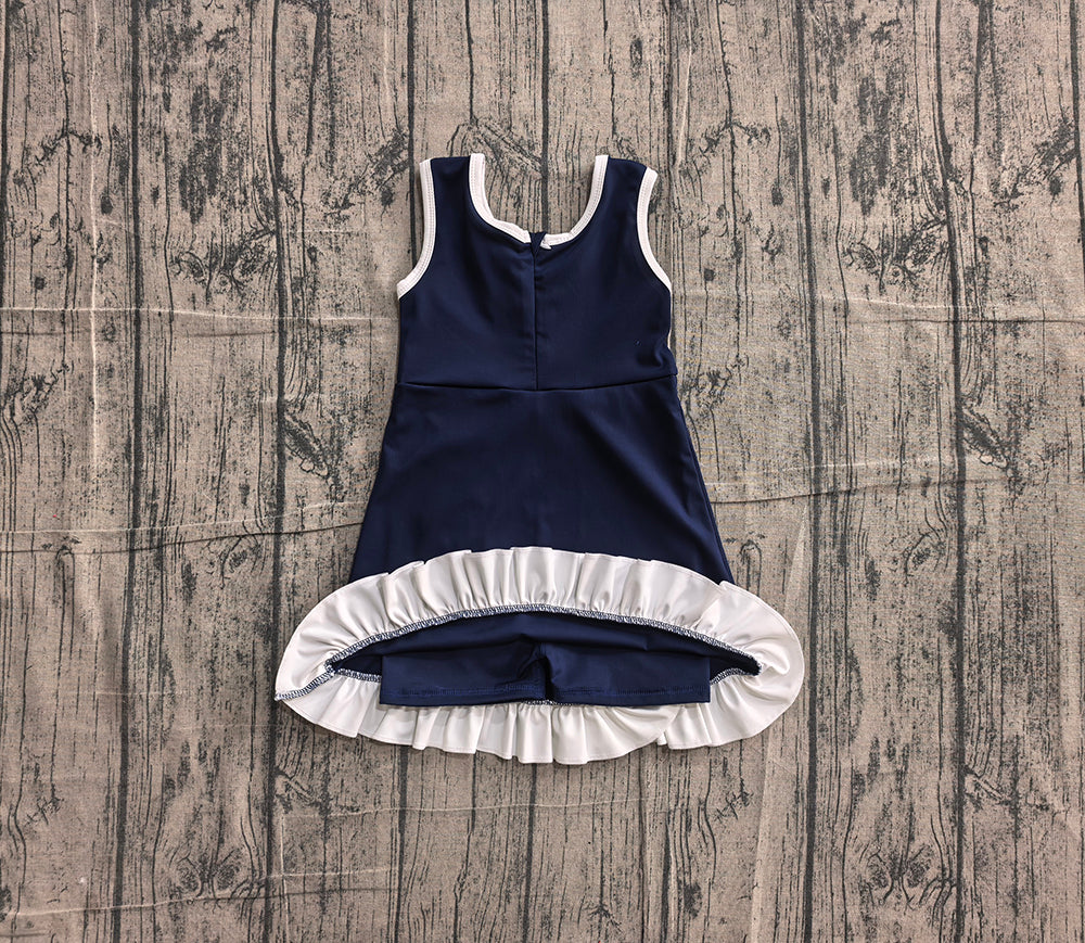 4.24 GSD4145 Preorder Navy & White Girls Sleeveless Scallop Yoga Dress