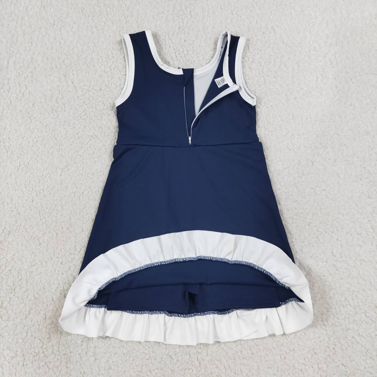 GSD4145 Navy & White Girls Sleeveless Ruffle Zipper Yoga Dress