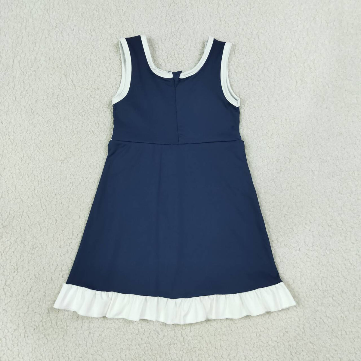 GSD4145 Navy & White Girls Sleeveless Ruffle Zipper Yoga Dress