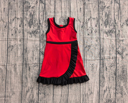 4.24 GSD4146 Preorder Red & Black Girls Sleeveless Scallop Yoga Dress