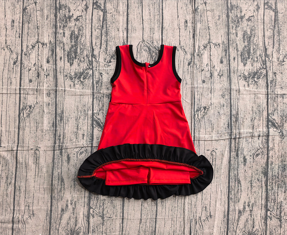 4.24 GSD4146 Preorder Red & Black Girls Sleeveless Scallop Yoga Dress