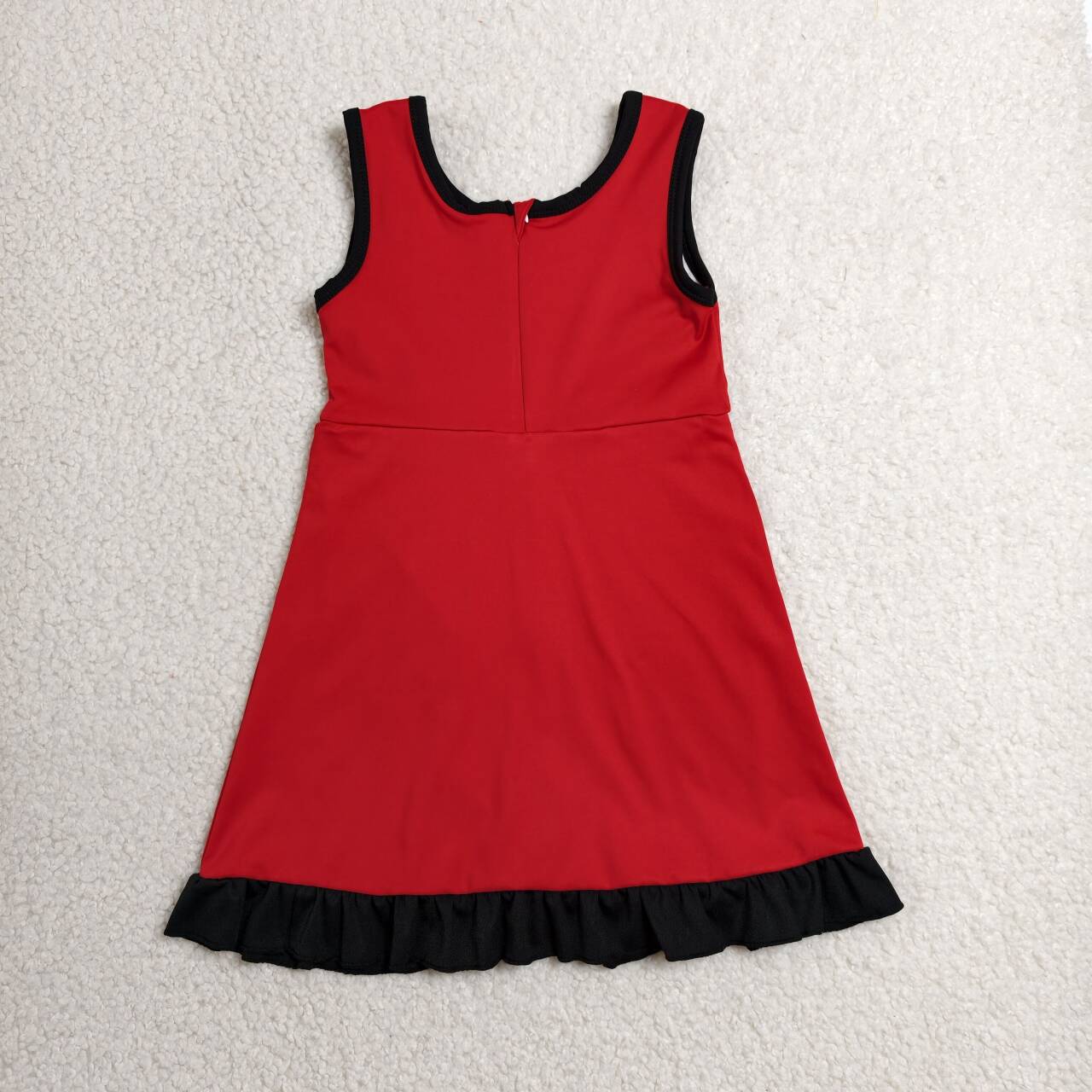 GSD4146 Red & Black Girls Sleeveless Ruffle Yoga Zipper Dress