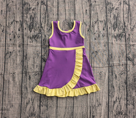 4.24 GSD4147 Preorder Purple & Yellow Girls Sleeveless Scallop Yoga Dress