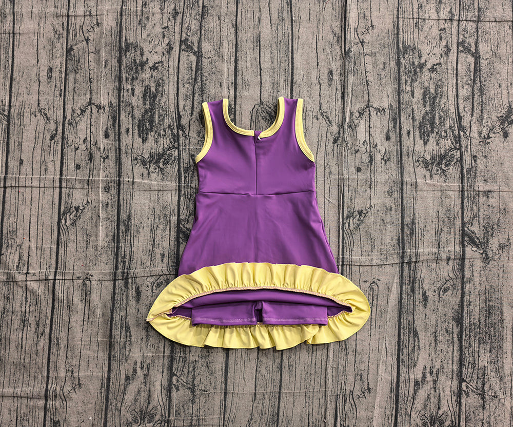4.24 GSD4147 Preorder Purple & Yellow Girls Sleeveless Scallop Yoga Dress