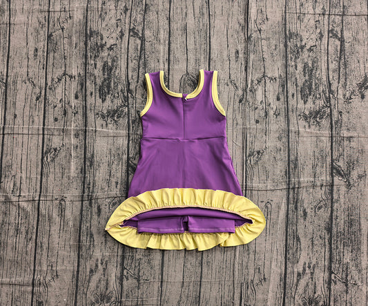4.24 GSD4147 Preorder Purple & Yellow Girls Sleeveless Scallop Yoga Dress