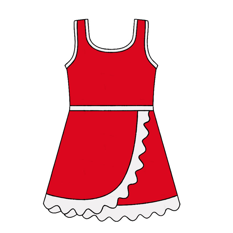 4.24 GSD4148 Preorder Red & White Girls Sleeveless Scallop Yoga Dress