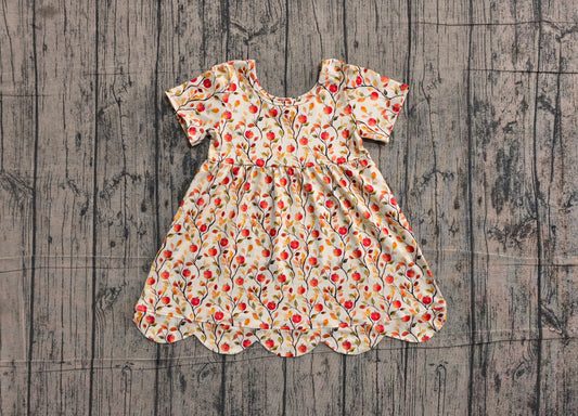 Apple Print Girls Scallop Knee Length Dress Preorder
