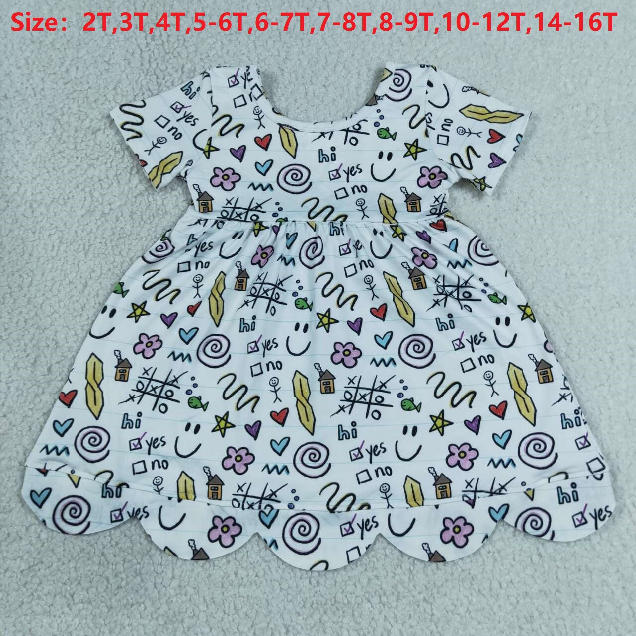 GSD4157 Smiling Hi Baby Girls Scallop Knee Length Dress