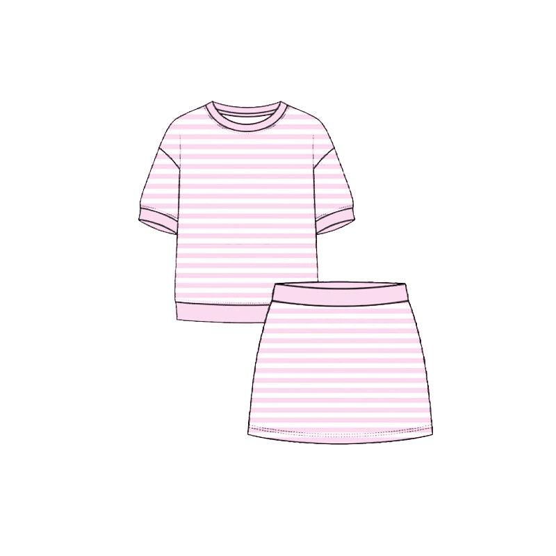 4.29 Kids Girtls Pink Stiped Active Outfit Short Sleeve & Skort  Preorder