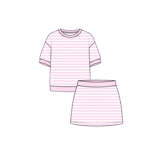 4.29 Kids Girtls Pink Stiped Active Outfit Short Sleeve & Skort  Preorder