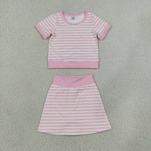 Sibling Baby Girls Pink Blue Striped Short Sleeve Skort Active Outfit