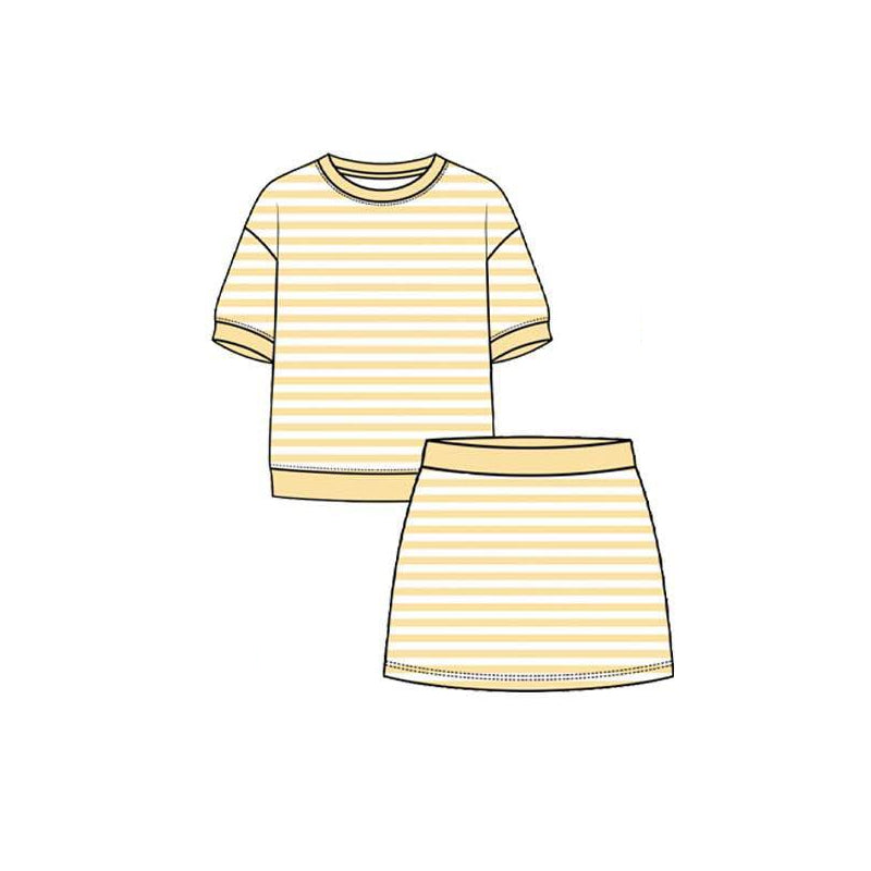 4.29 Kids Girtls Yellow Stiped Active Outfit Short Sleeve & Skort  Preorder