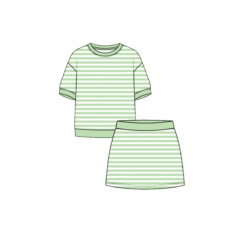 4.29 Kids Girtls Green Stiped Active Outfit Short Sleeve & Skort  Preorder
