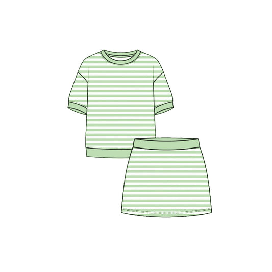 4.29 Kids Girtls Green Stiped Active Outfit Short Sleeve & Skort  Preorder