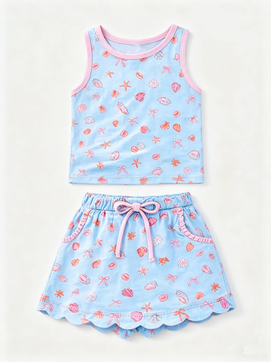 4.29 GSD4163 Shell Blue Vest Top Scallop Skirts Baby Girls Summer Clothes Set Preorder