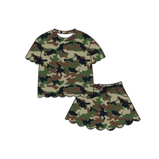 4.29 GSD4171 Brwon Green Black Camo Short Sleeve Top Skirts Girls Scallop Outfits Preorder