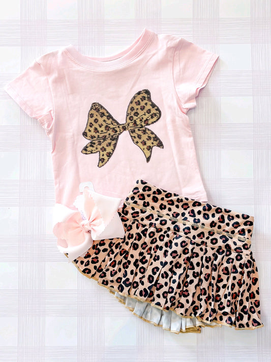 4.29 GSD4174 Bow Pink Top Leopard Skirts Baby Girls Summer Clothes Set Preorder