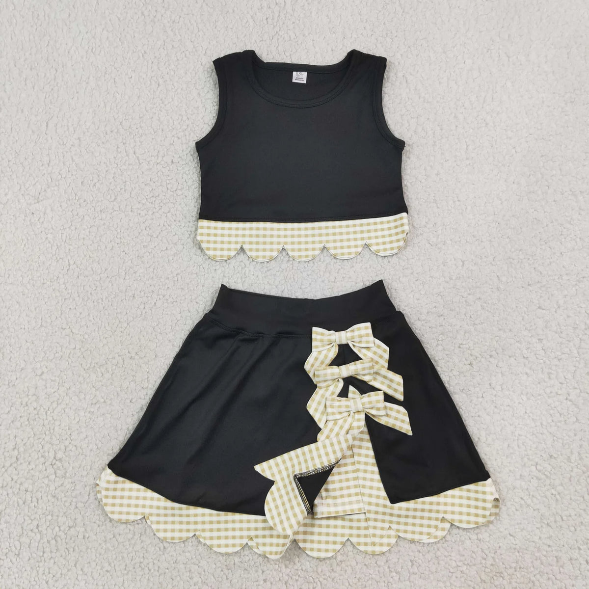 Sibling Baby  Girls  Solid Color Tank Top Gingham Scallop Skort Active Outfit