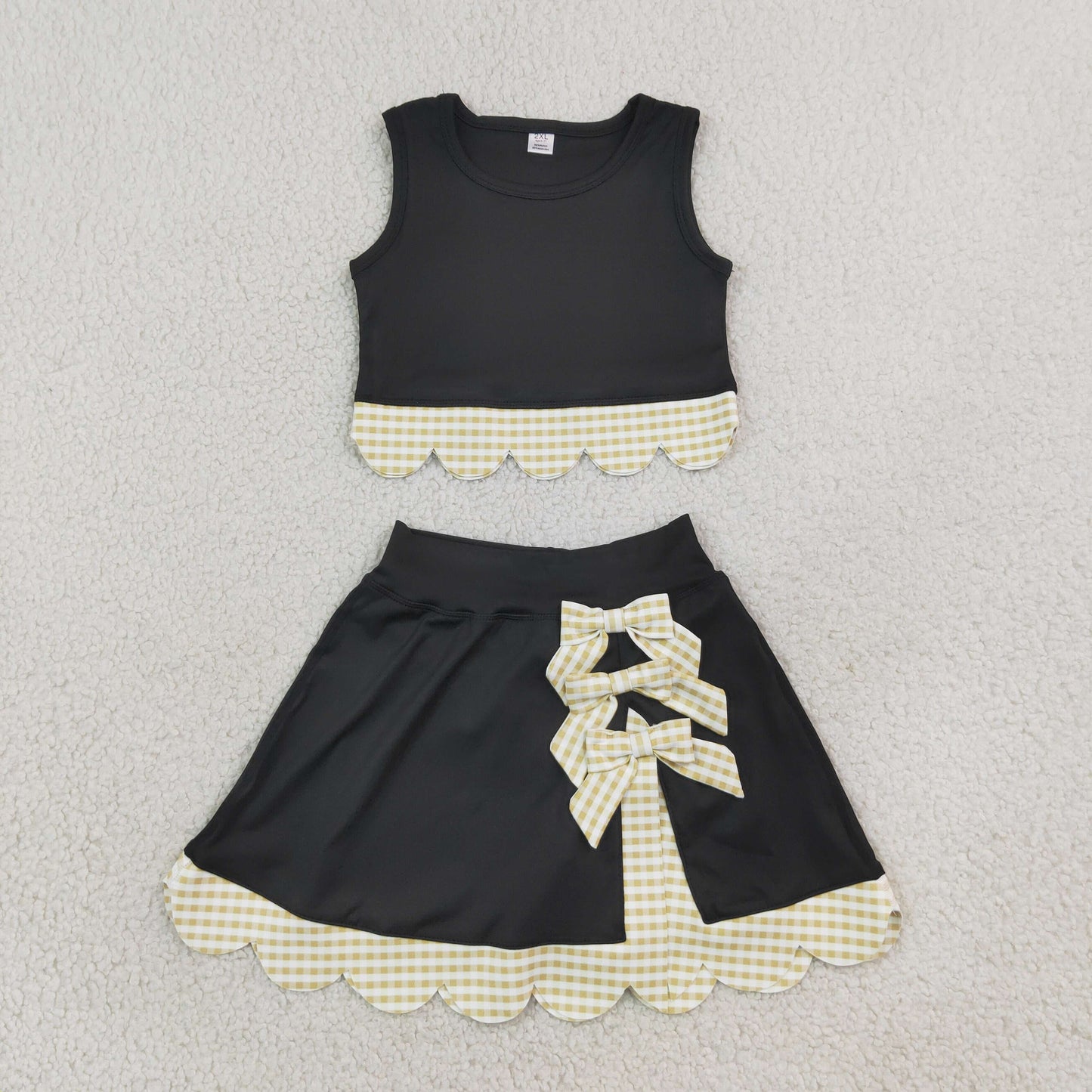 14 Colors Sibling Baby  Girls  Solid Color Tank Top Gingham Scallop Skort Active Outfit
