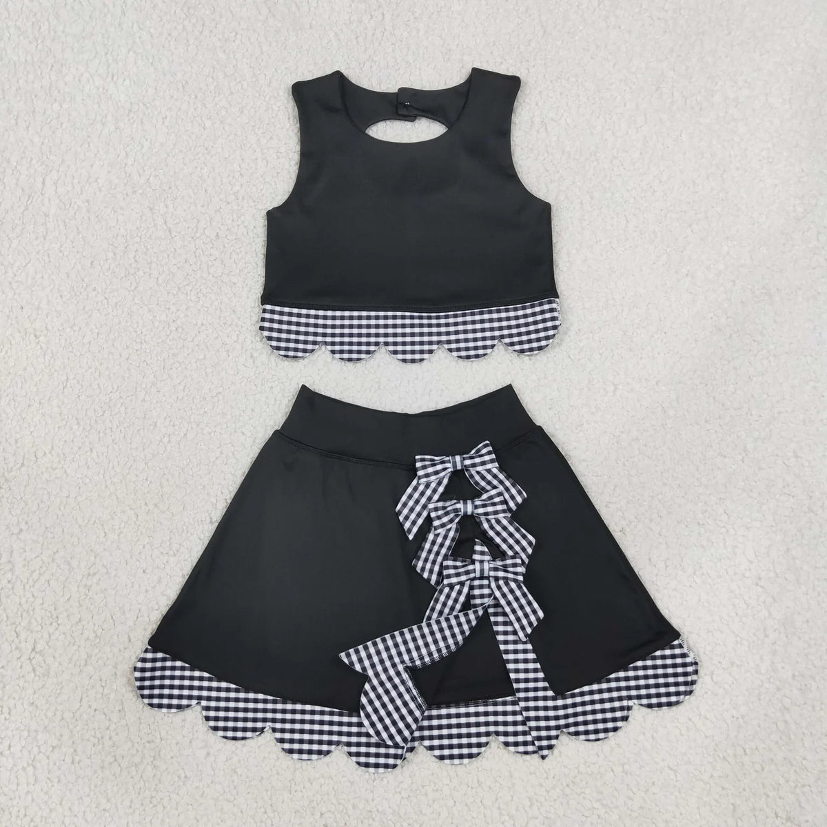Sibling Baby  Girls  Solid Color Tank Top Gingham Scallop Skort Active Outfit