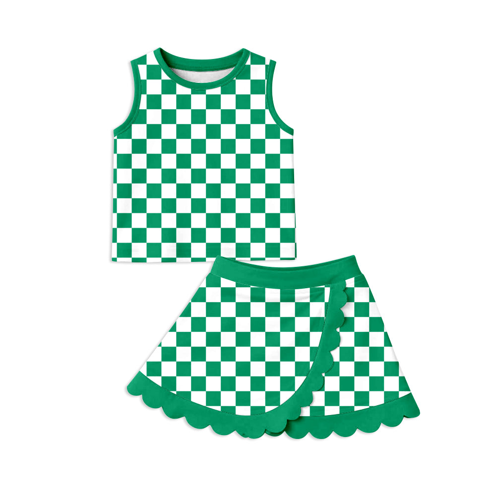 5.1 Kids Girls Green Checked Sleeveless Top wit Skort Active Outfit Preorder