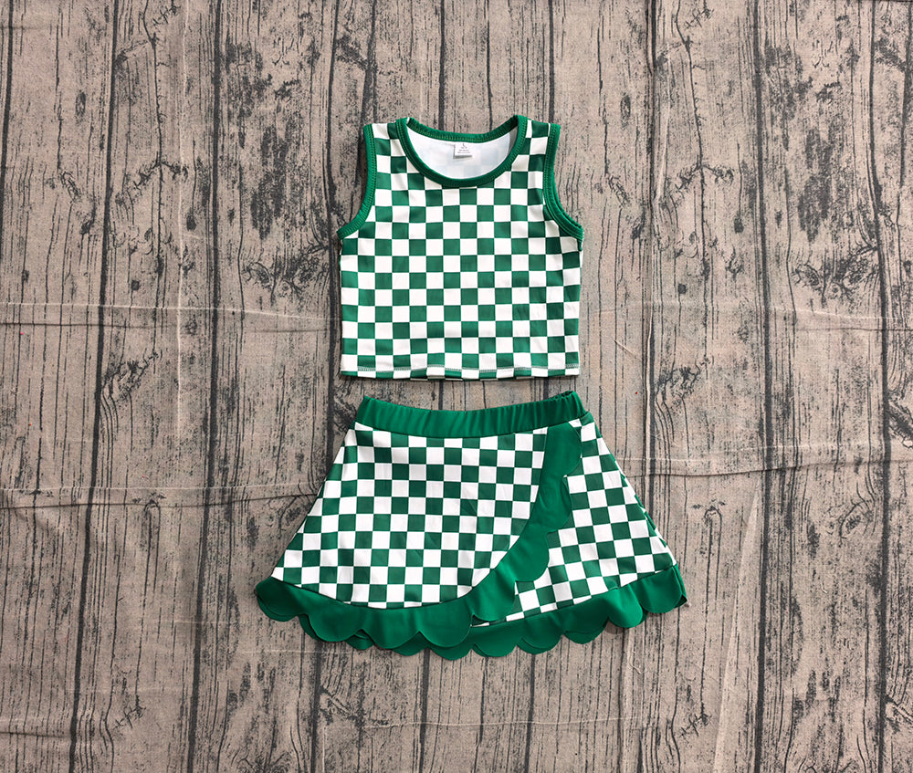 5.1 Kids Girls Green Checked Sleeveless Top wit Skort Active Outfit Preorder