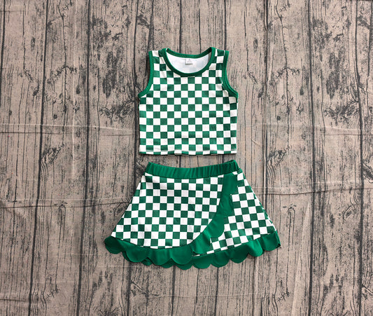 5.1 Kids Girls Green Checked Sleeveless Top wit Skort Active Outfit Preorder