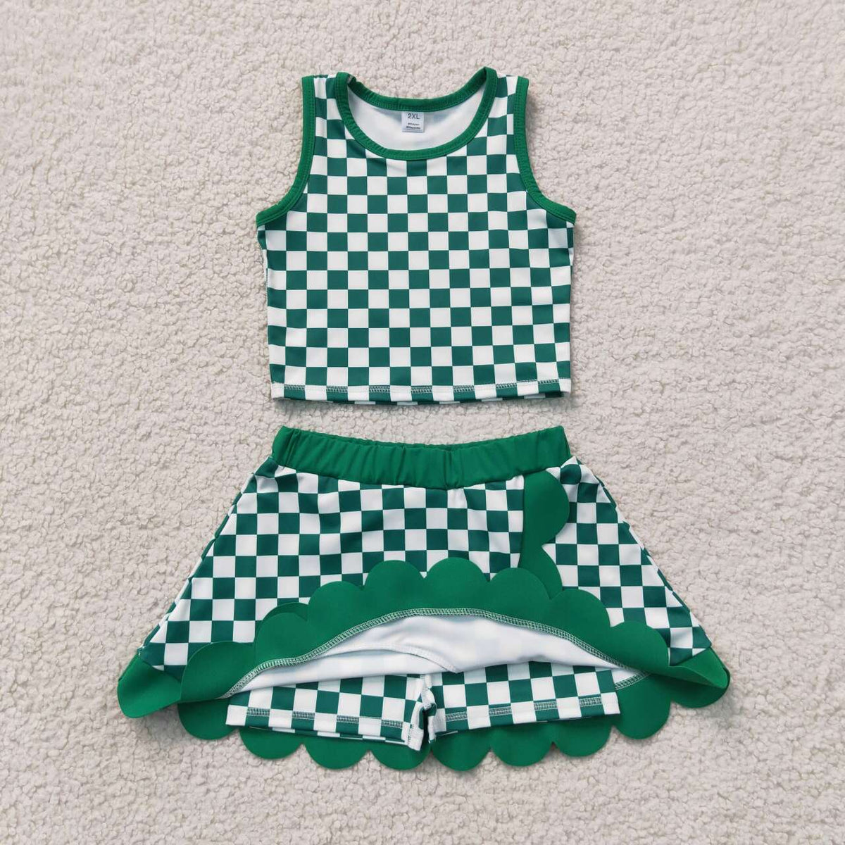 Sibling Baby Girls Colorful Checked Vests Scallop Skirt Short Yoga Active Clothes Sets