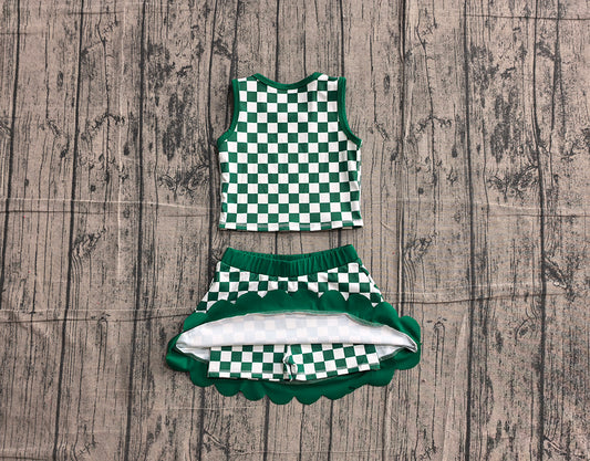 5.1 Kids Girls Green Checked Sleeveless Top wit Skort Active Outfit Preorder