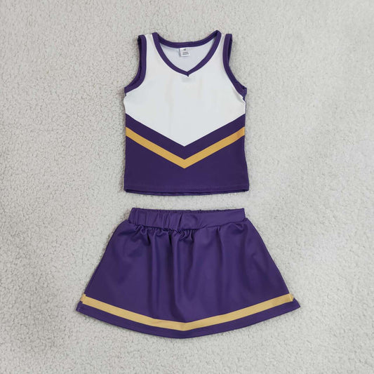 GSD4193 Girls Purple Golden Sport Team Active Tank Top + Skort Outfit