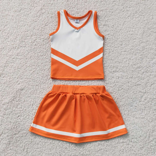 GSD4199 Orange Teams Active Tank Top + Skort Outfits Girls Summer Yoga Clothes Set