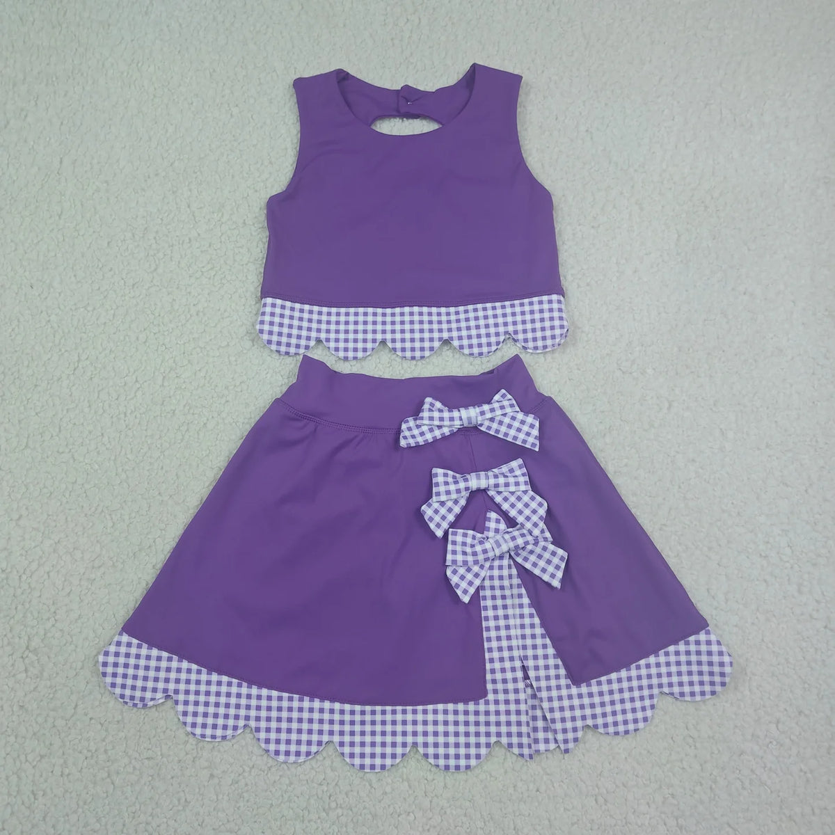 Sibling Baby  Girls  Solid Color Tank Top Gingham Scallop Skort Active Outfit