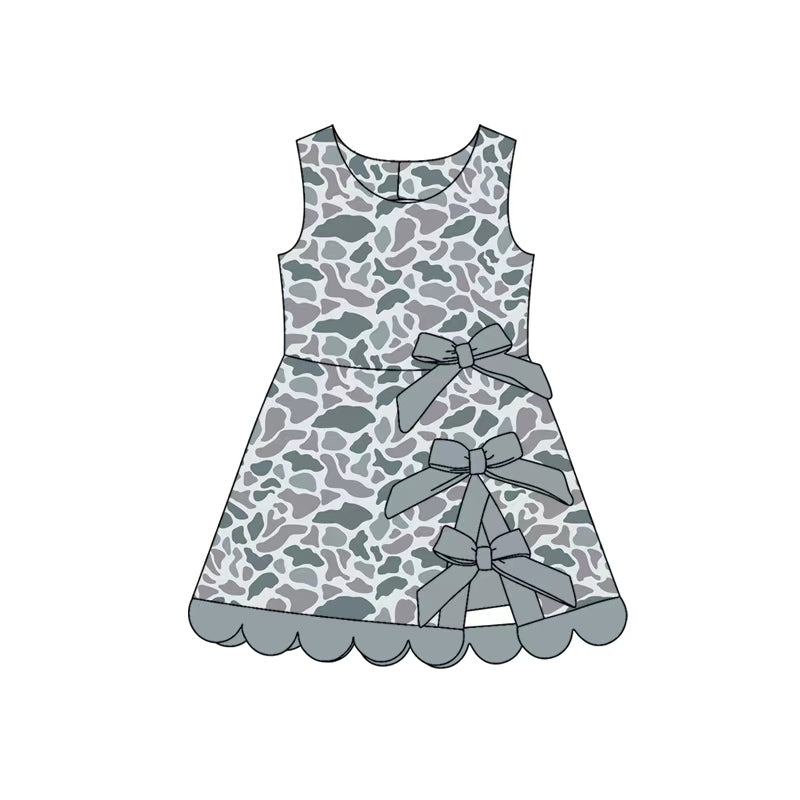 5.30 GSD4226 Preorder Grey Camo Girls Sleeveless Scallop Bows Yoga Dress