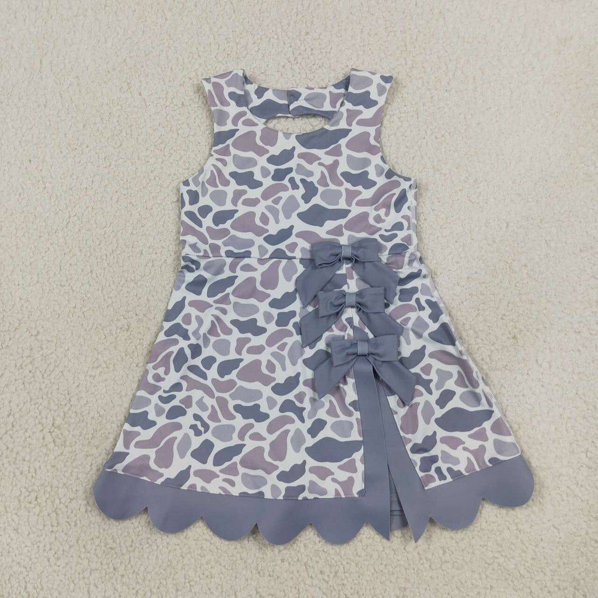 Sibling Baby Girls  Camo Sleeveless Scallop Active Dress with Bow