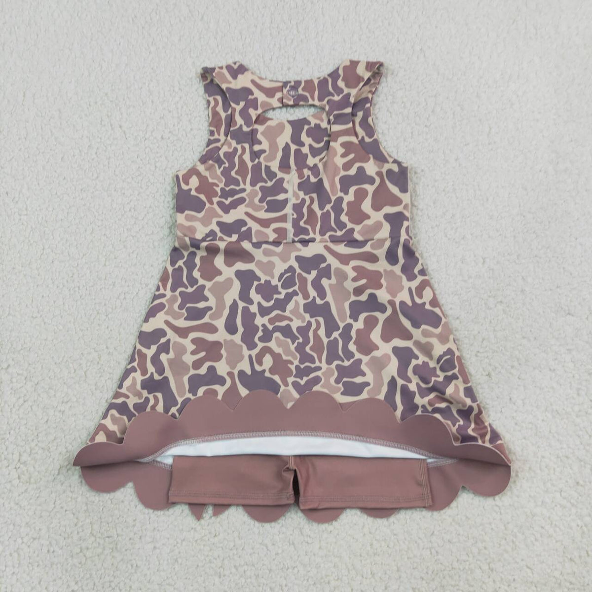 Sibling Baby Girls  Camo Sleeveless Scallop Active Dress with Bow