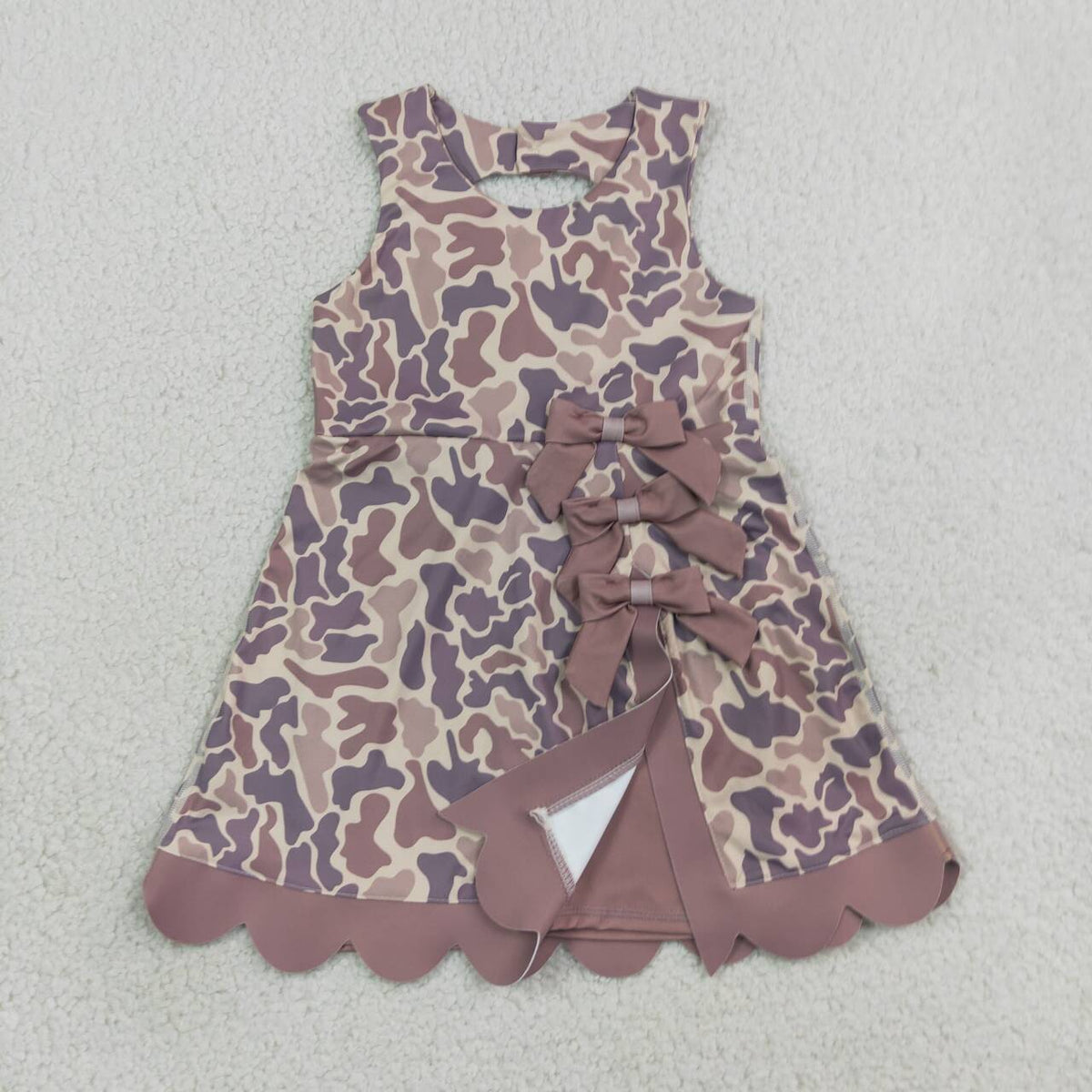 Sibling Baby Girls  Camo Sleeveless Scallop Active Dress with Bow